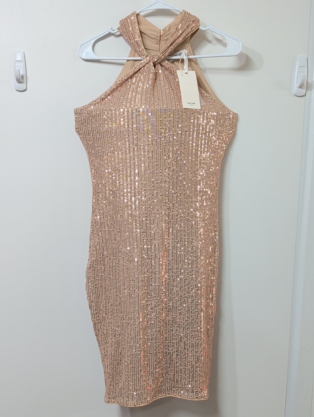 Grace Karin Rose Gold Sequin Halter Dress Size Small